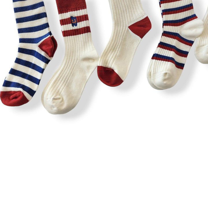 Dudie - Korean Children Fashion - #toddlerclothing - Red Blue Socks - 6