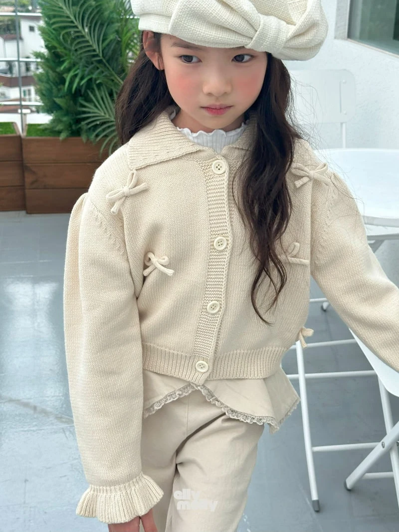 Ellymolly - Korean Children Fashion - #childofig - Ribbon Frill Knit Cardigan - 5