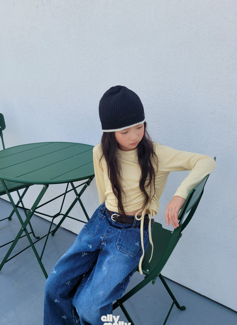 Ellymolly - Korean Children Fashion - #discoveringself - Ribbon Wide Denim Pants - 12