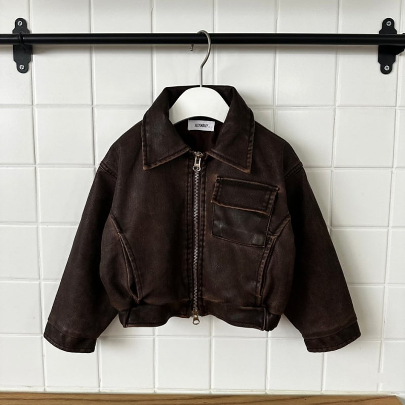 Ellymolly - Korean Children Fashion - #kidsshorts - Pigment Leather Blouson - 4