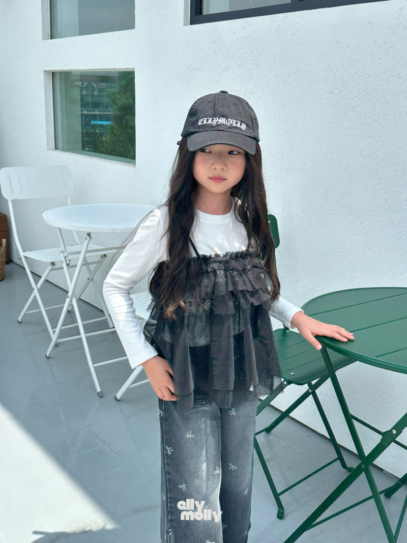 Ellymolly - Korean Children Fashion - #stylishchildhood - Ribbon Wide Denim Pants - 8