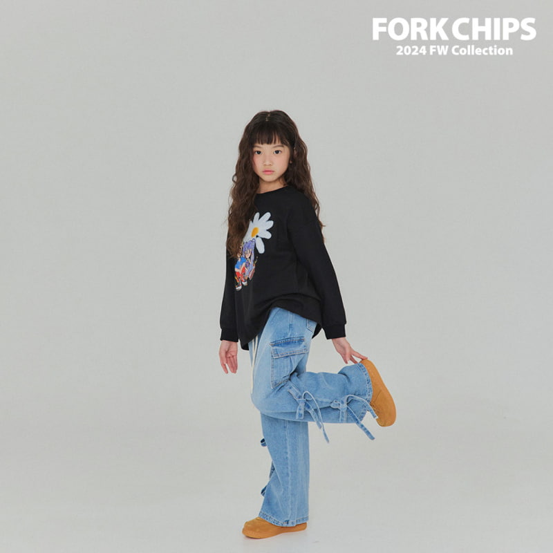 Fork Chips - Korean Children Fashion - #Kfashion4kids - Celeb Ribbon Denim Pants - 8