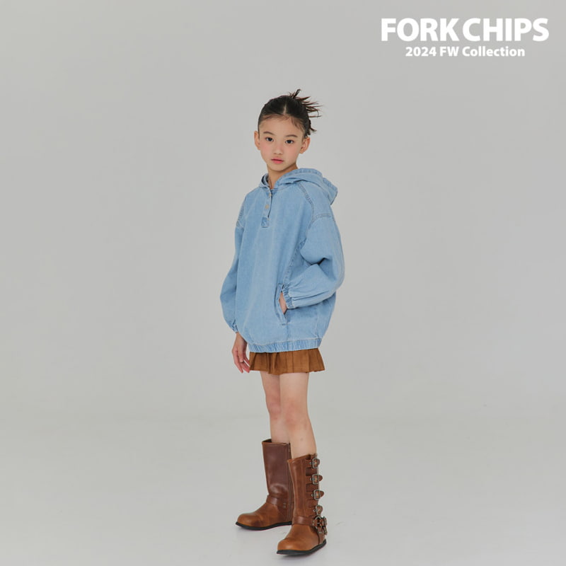 Fork Chips - Korean Children Fashion - #Kfashion4kids - Canvas Denim Hood Top - 5