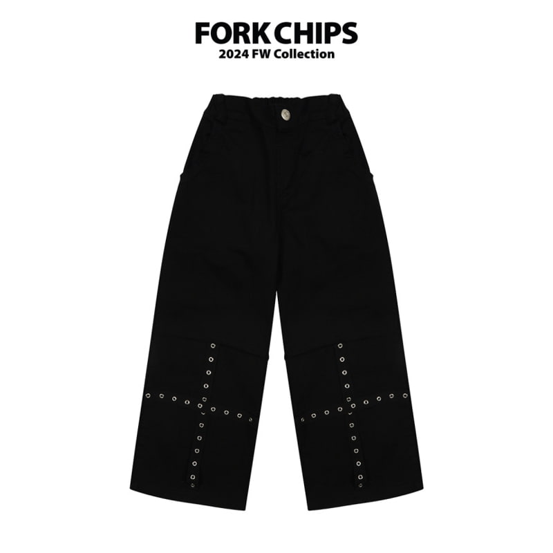 Fork Chips - Korean Children Fashion - #childofig - Cross Eyelet Pants