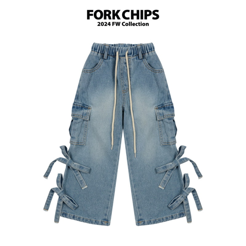 Fork Chips - Korean Children Fashion - #childrensboutique - Celeb Ribbon Denim Pants