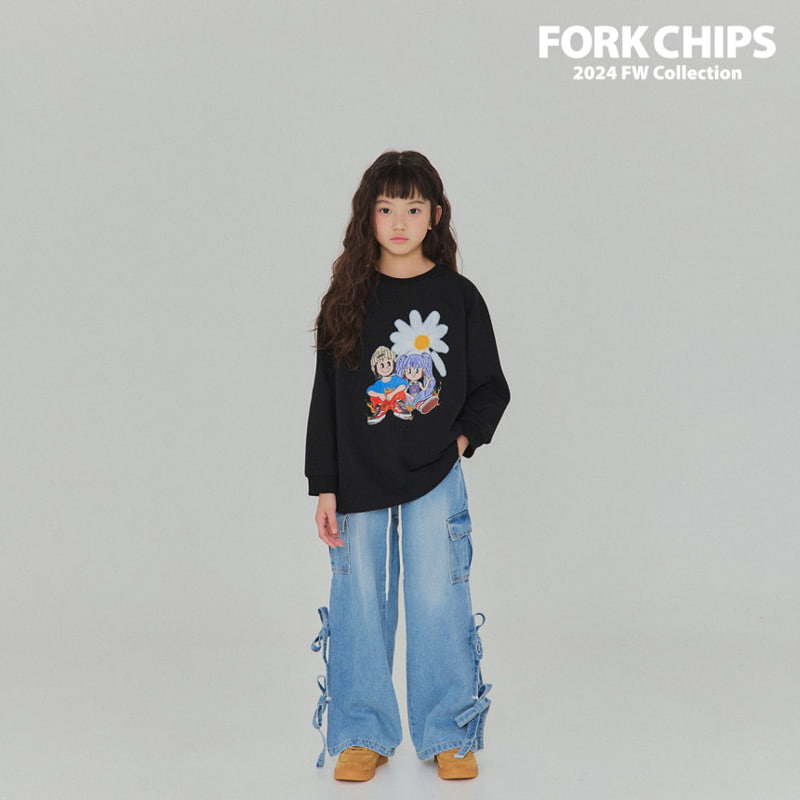 Fork Chips - Korean Children Fashion - #discoveringself - Celeb Ribbon Denim Pants - 3