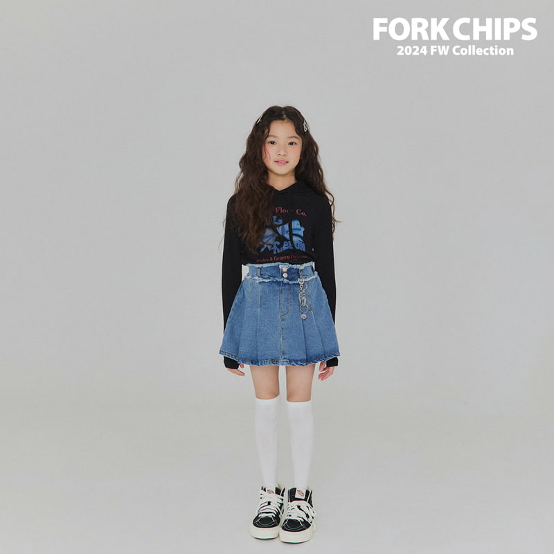 Fork Chips - Korean Children Fashion - #discoveringself - Over Denim Skirt - 2