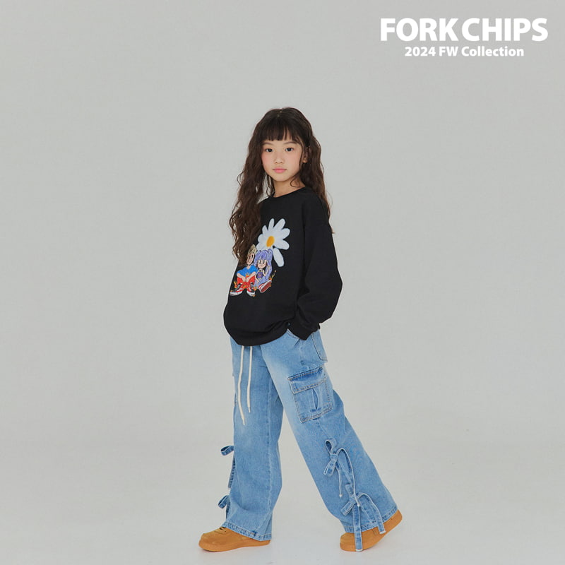 Fork Chips - Korean Children Fashion - #discoveringself - Celeb Ribbon Denim Pants - 4