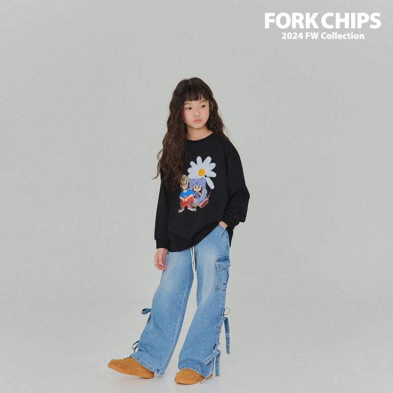 Fork Chips - Korean Children Fashion - #kidsshorts - Celeb Ribbon Denim Pants - 5