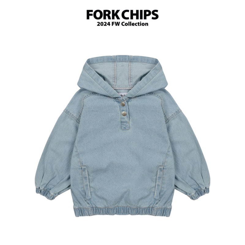 Fork Chips - Korean Children Fashion - #kidsshorts - Canvas Denim Hood Top - 2