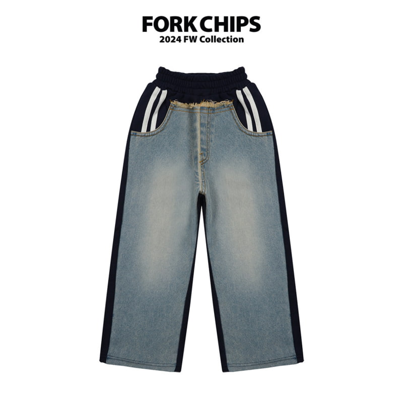 Fork Chips - Korean Children Fashion - #kidsstore - Love Mix Denim Pants