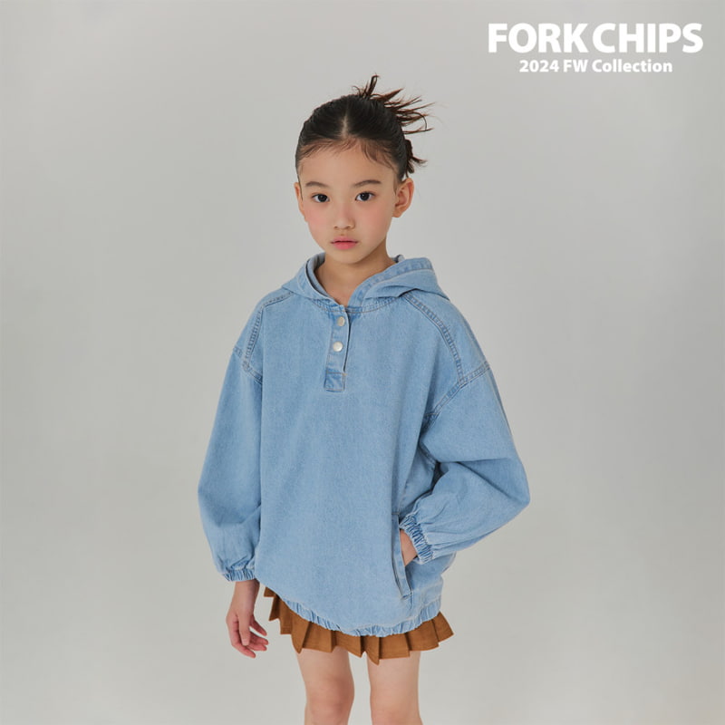 Fork Chips - Korean Children Fashion - #kidsstore - Canvas Denim Hood Top - 3