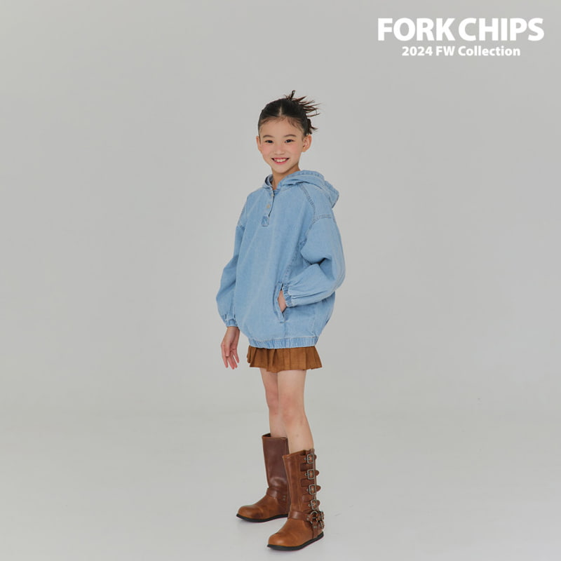 Fork Chips - Korean Children Fashion - #kidsstore - Canvas Denim Hood Top - 4