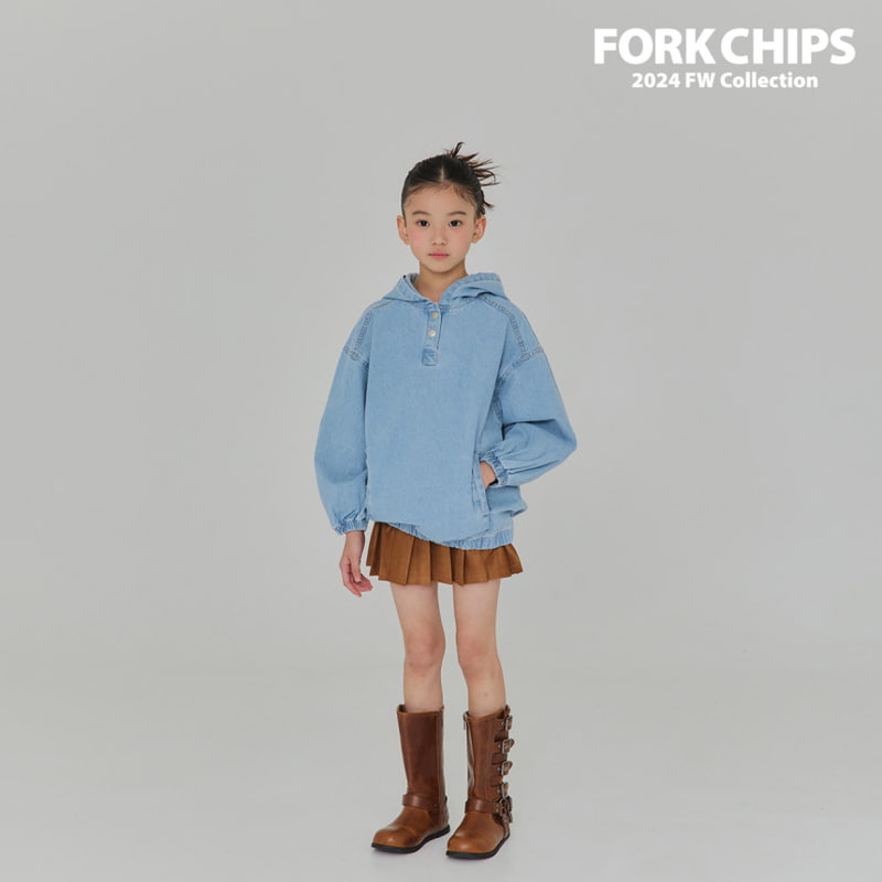 Fork Chips - Korean Children Fashion - #littlefashionista - Canvas Denim Hood Top - 6