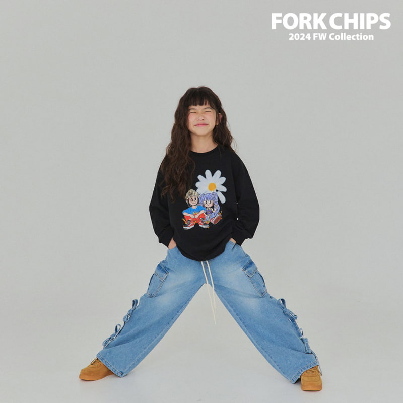 Fork Chips - Korean Children Fashion - #magicofchildhood - Celeb Ribbon Denim Pants - 10