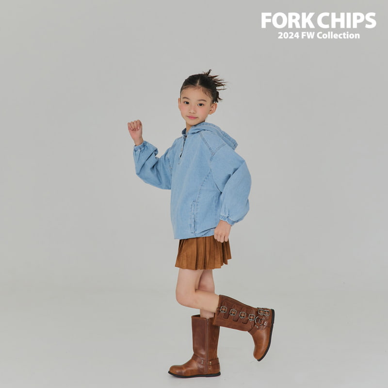 Fork Chips - Korean Children Fashion - #magicofchildhood - Canvas Denim Hood Top - 7