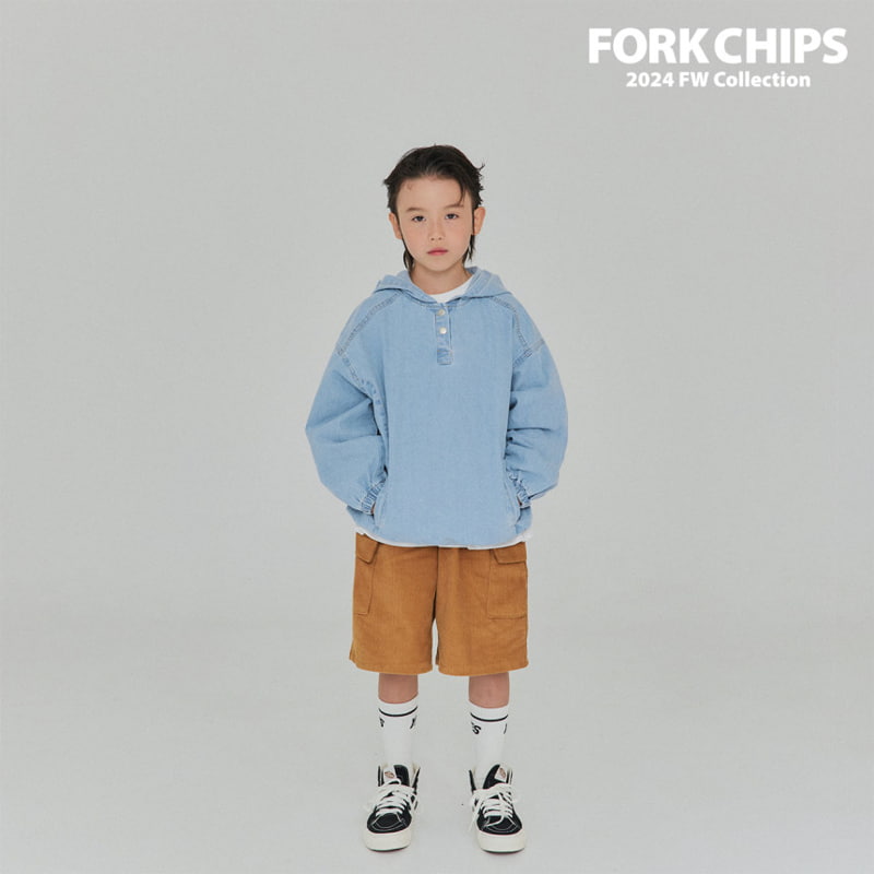 Fork Chips - Korean Children Fashion - #stylishchildhood - Canvas Denim Hood Top - 12