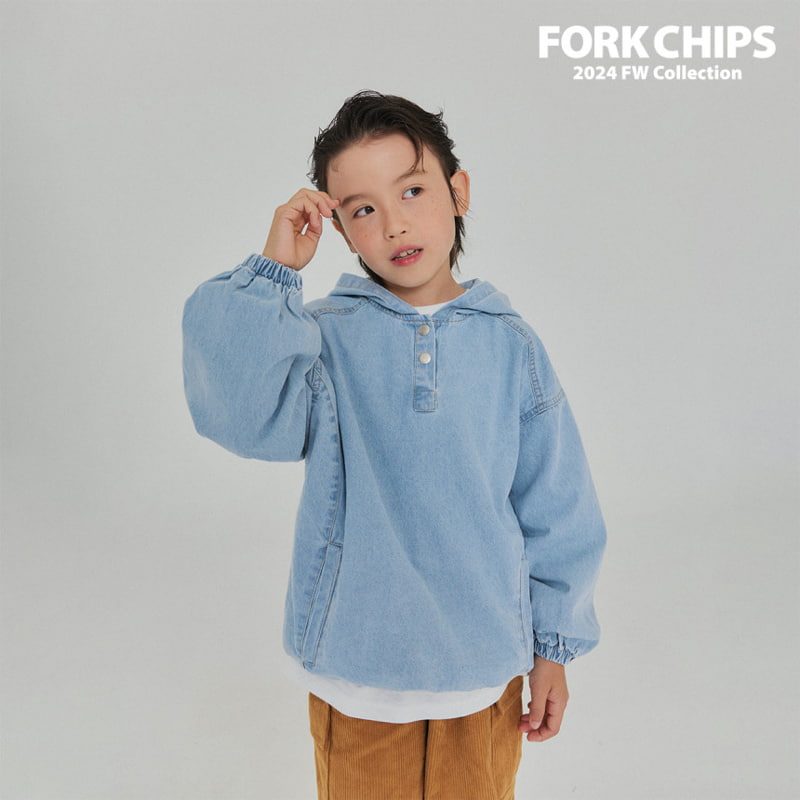 Fork Chips - Korean Children Fashion - #toddlerclothing - Canvas Denim Hood Top - 11