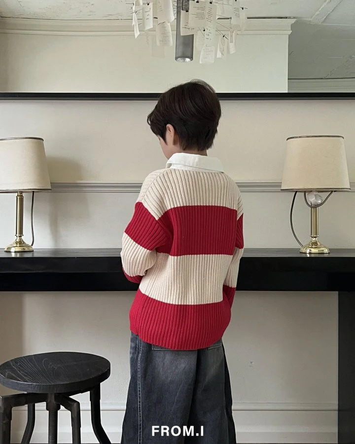 From I - Korean Children Fashion - #kidsstore - Stripe Collar Knit Pullover - 7