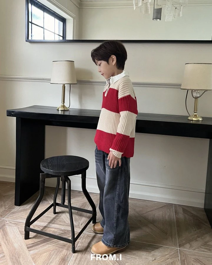 From I - Korean Children Fashion - #kidzfashiontrend - Stripe Collar Knit Pullover - 8