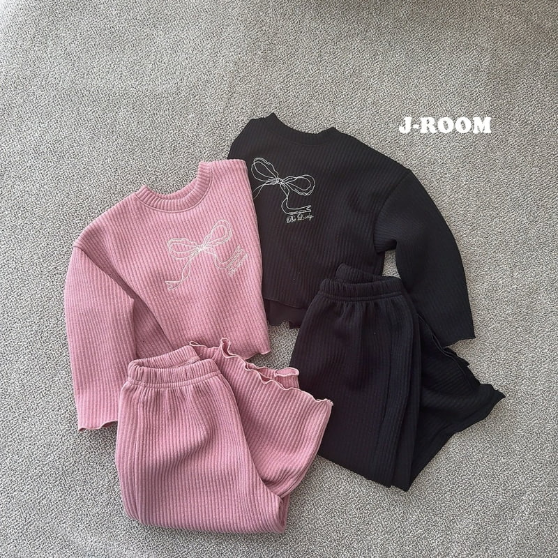 J-Room - Korean Children Fashion - #Kfashion4kids - Ribbon Rib Top Bottom Set - 2