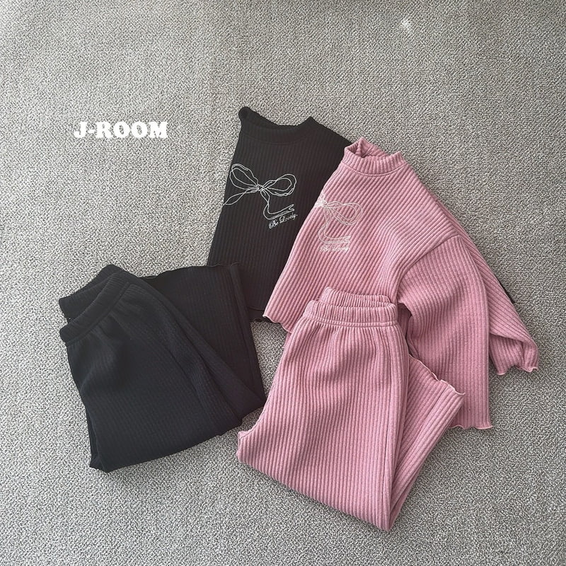 J-Room - Korean Children Fashion - #littlefashionista - Ribbon Rib Top Bottom Set - 3