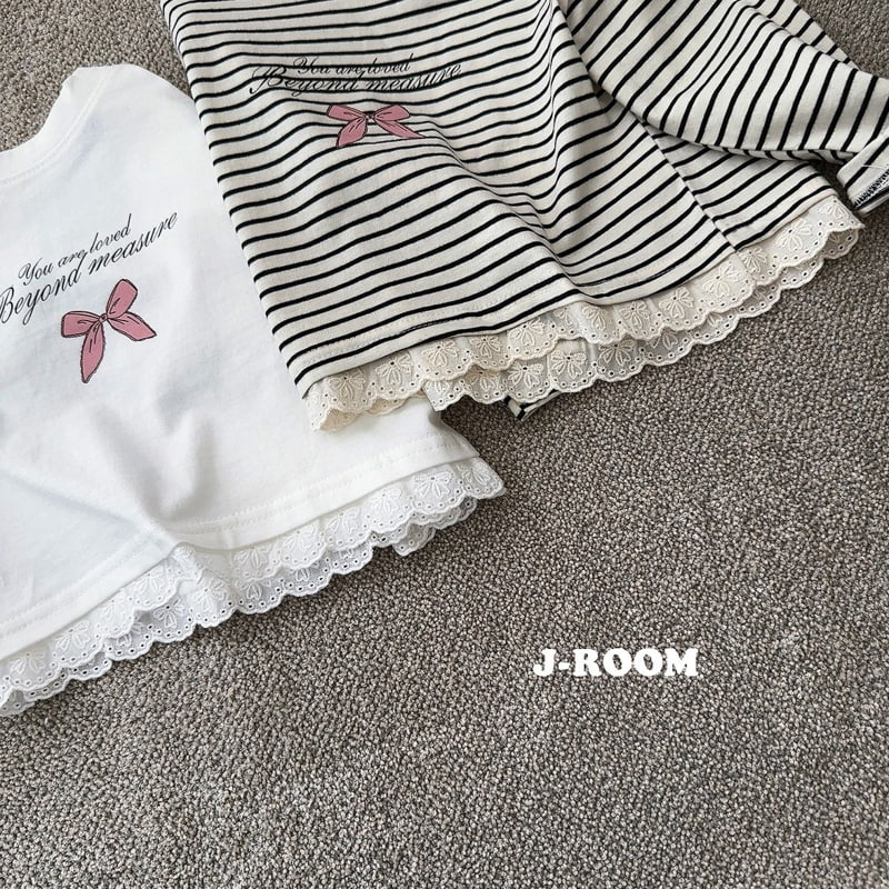 J-Room - Korean Children Fashion - #littlefashionista - Lace Crop Stripe Tee - 2