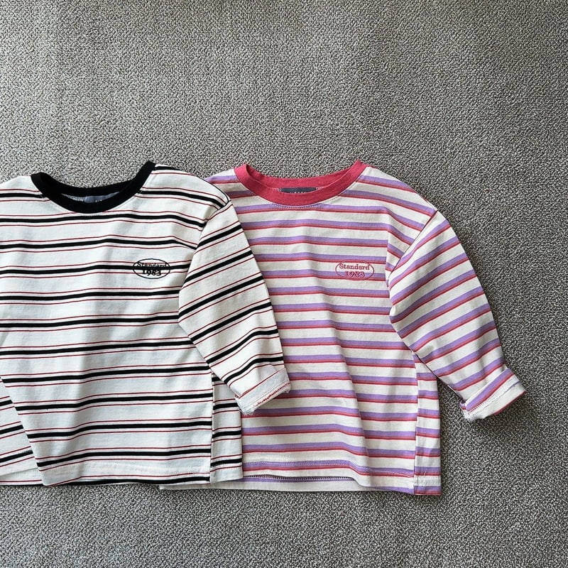 J-Room - Korean Children Fashion - #stylishchildhood - Multi Embroidery Stripe Tee - 2