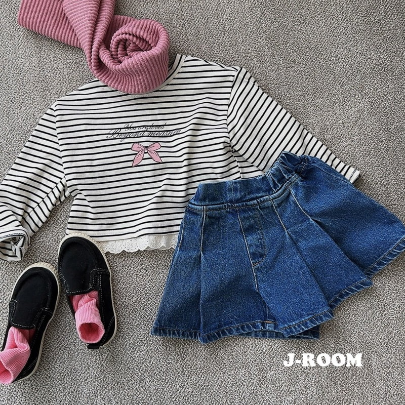 J-Room - Korean Children Fashion - #toddlerclothing - Lace Crop Stripe Tee - 7