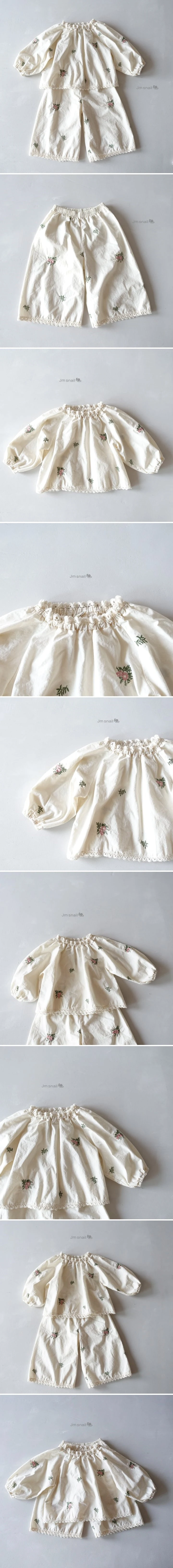 Jm Snail - Korean Children Fashion - #fashionkids - Flower Embroidery Top Bottom Set