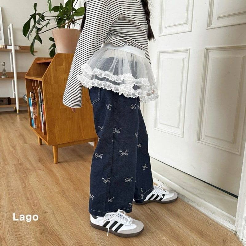 Lago - Korean Children Fashion - #childrensboutique - Ribbon Embroidery Jeans - 11