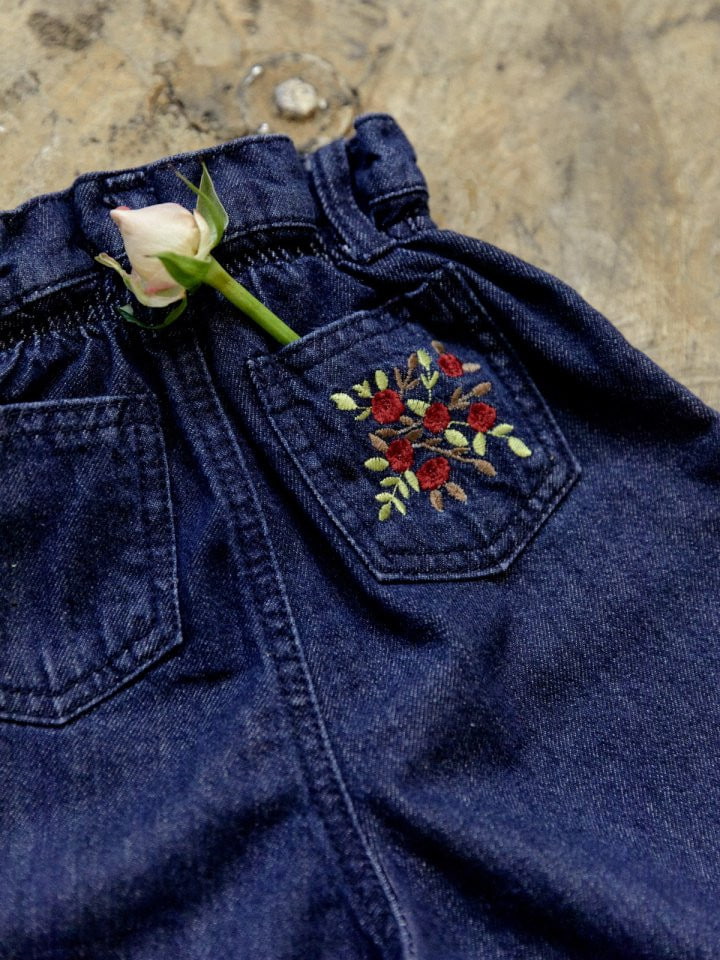 Lolobole - Korean Children Fashion - #todddlerfashion - Flower Embroidery Jeans - 10