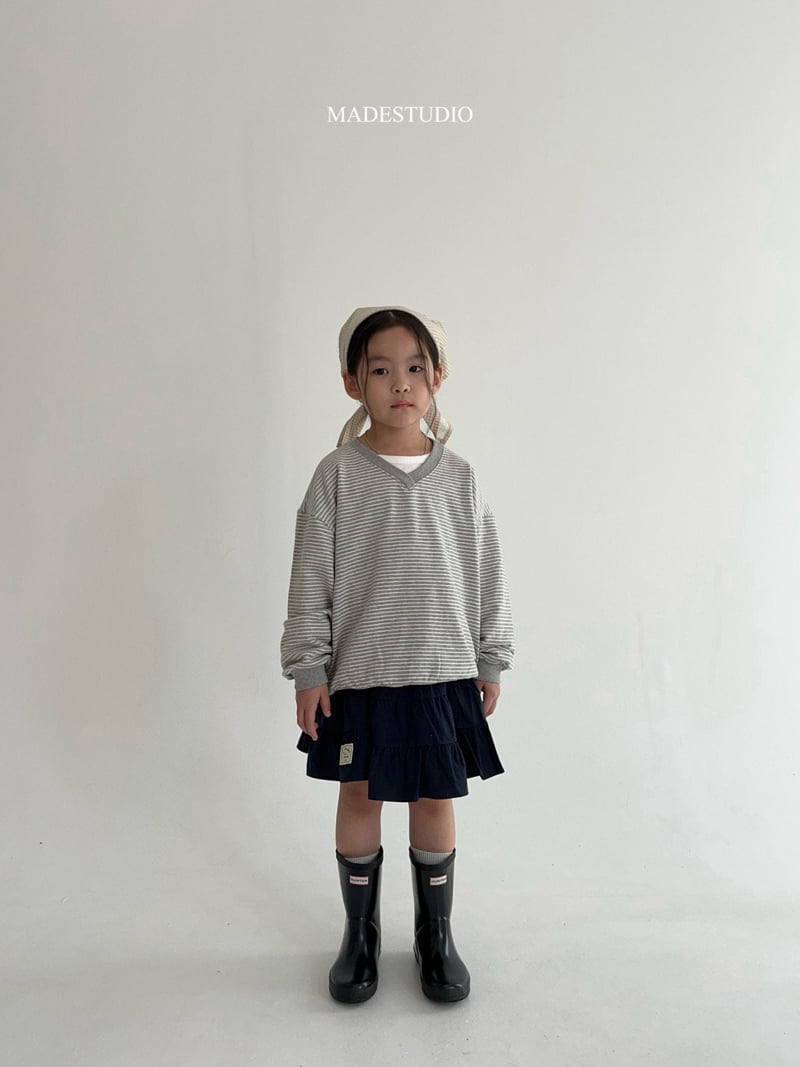 Made Studio - Korean Children Fashion - #childofig - V Neck Stripe Tee - 5