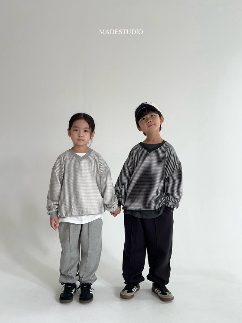 Made Studio - Korean Children Fashion - #kidsshorts - V Neck Stripe Tee - 10