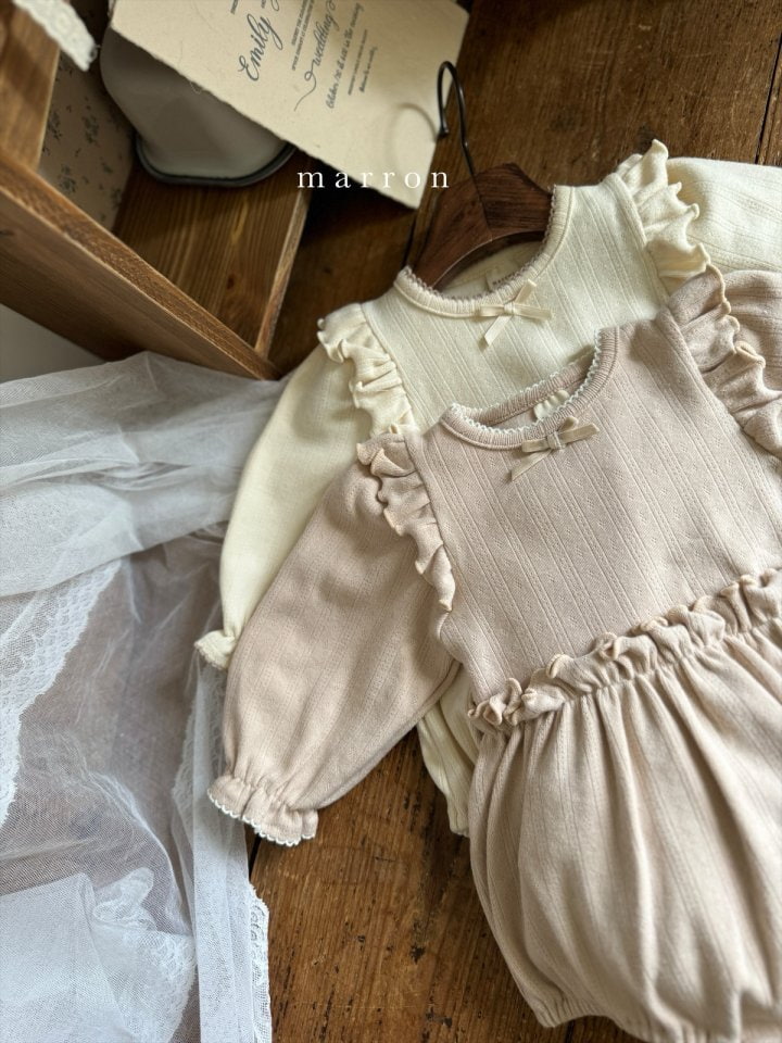 Marron - Korean Baby Fashion - #babyclothing - Eyelet Ribbon Bodysuit - 2