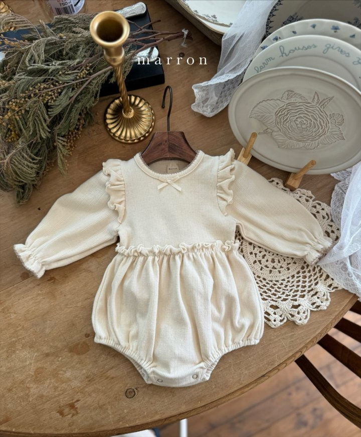 Marron - Korean Baby Fashion - #babyootd - Eyelet Ribbon Bodysuit - 8