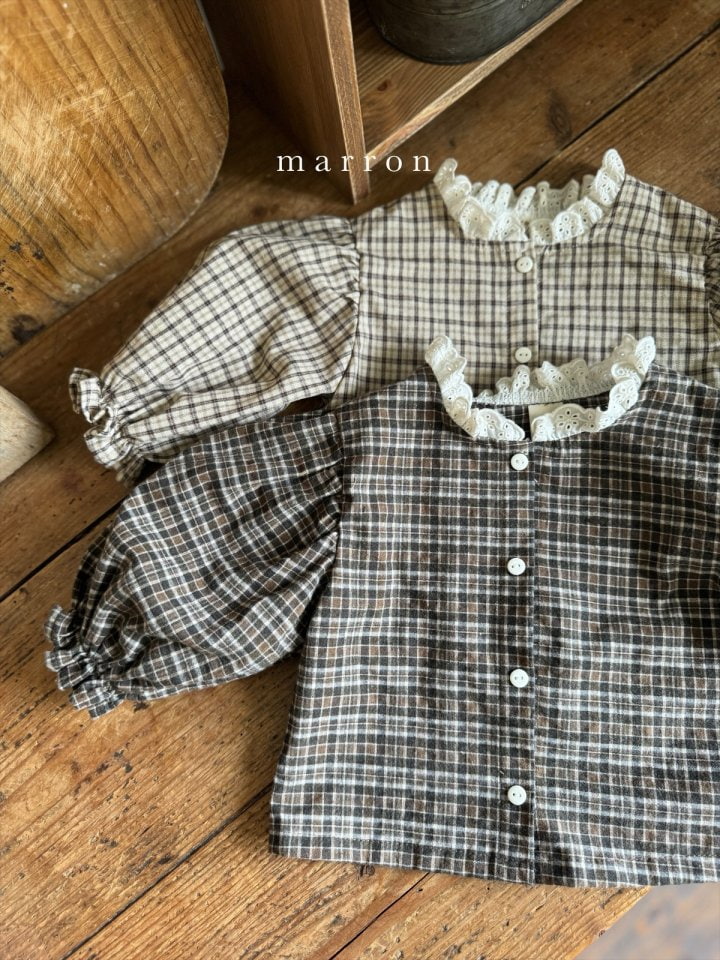 Marron - Korean Children Fashion - #fashionkids - Check Blouse - 2