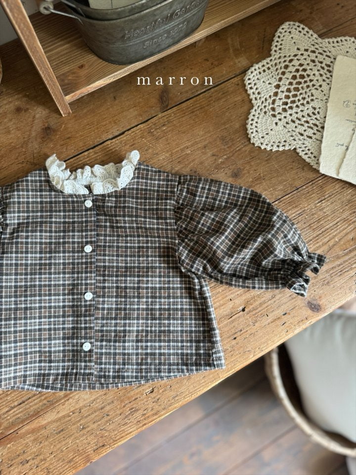 Marron - Korean Children Fashion - #kidsshorts - Check Blouse - 4