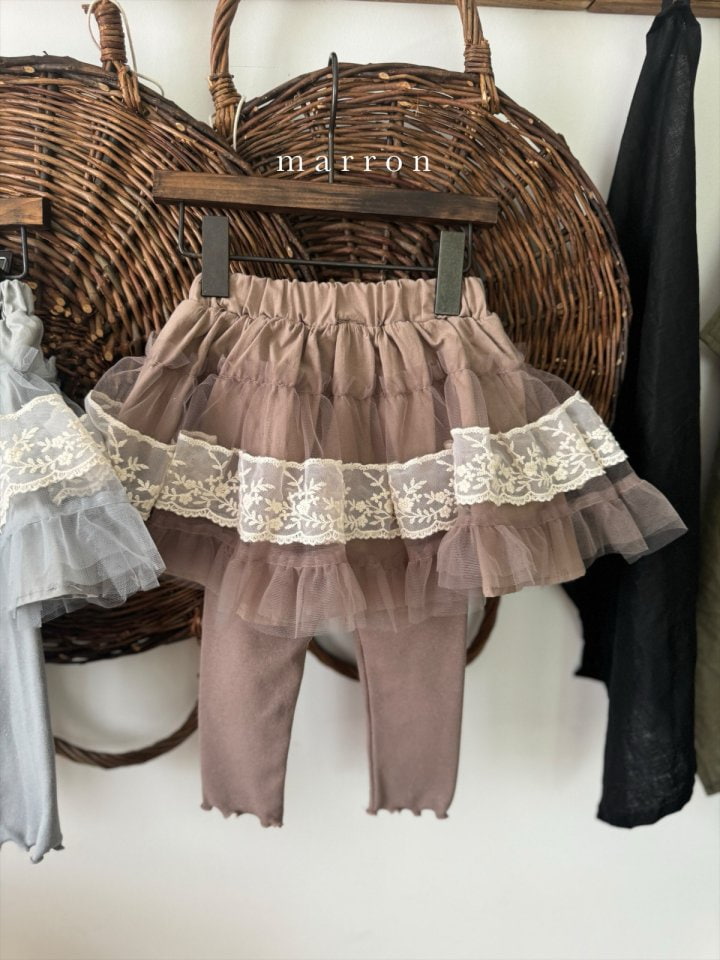 Marron - Korean Children Fashion - #kidsstore - Lace Skirt Leggings - 3