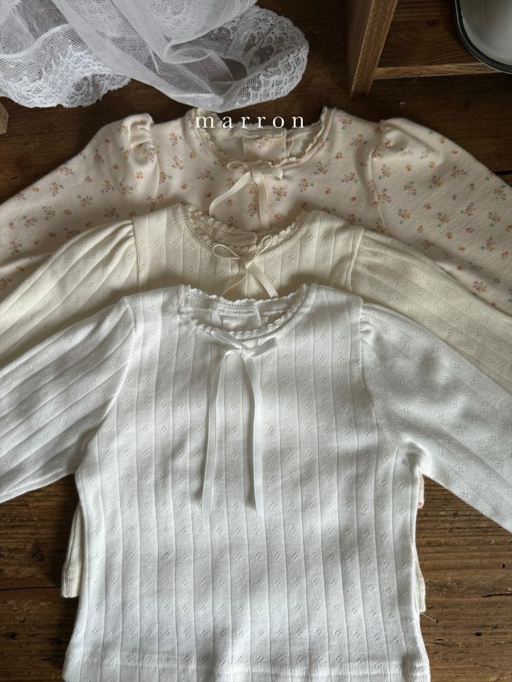 Marron - Korean Children Fashion - #prettylittlegirls - Eyelet Ribbon Tee