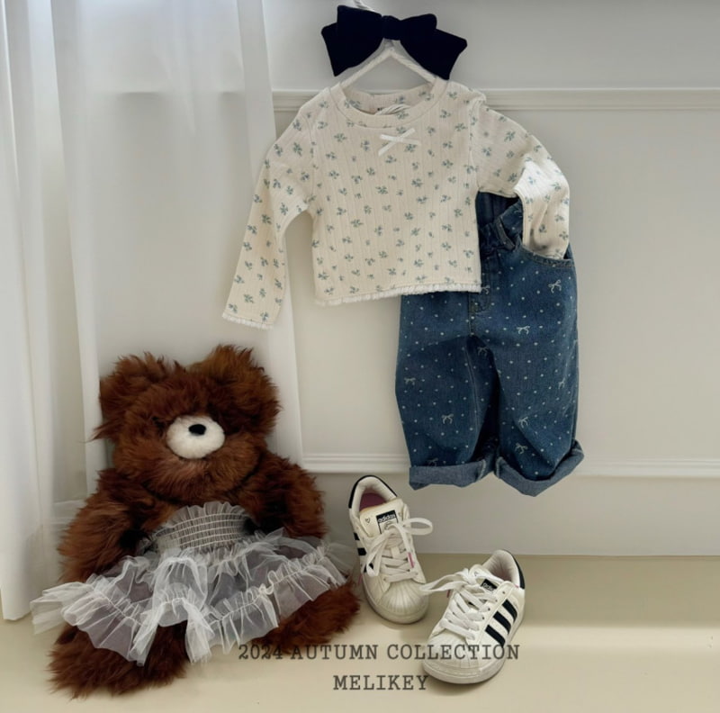 Melikey - Korean Children Fashion - #Kfashion4kids - Ribbon Dot Denim Pants - 7