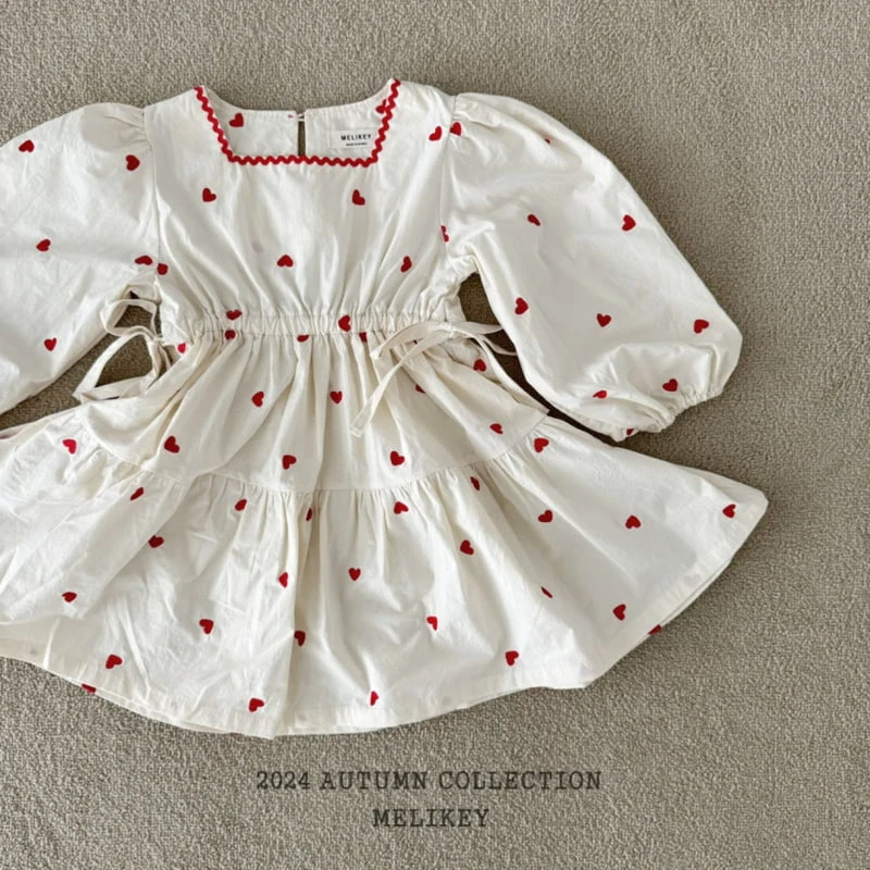 Melikey - Korean Children Fashion - #childrensboutique - Heart Embroidery One-piece - 4