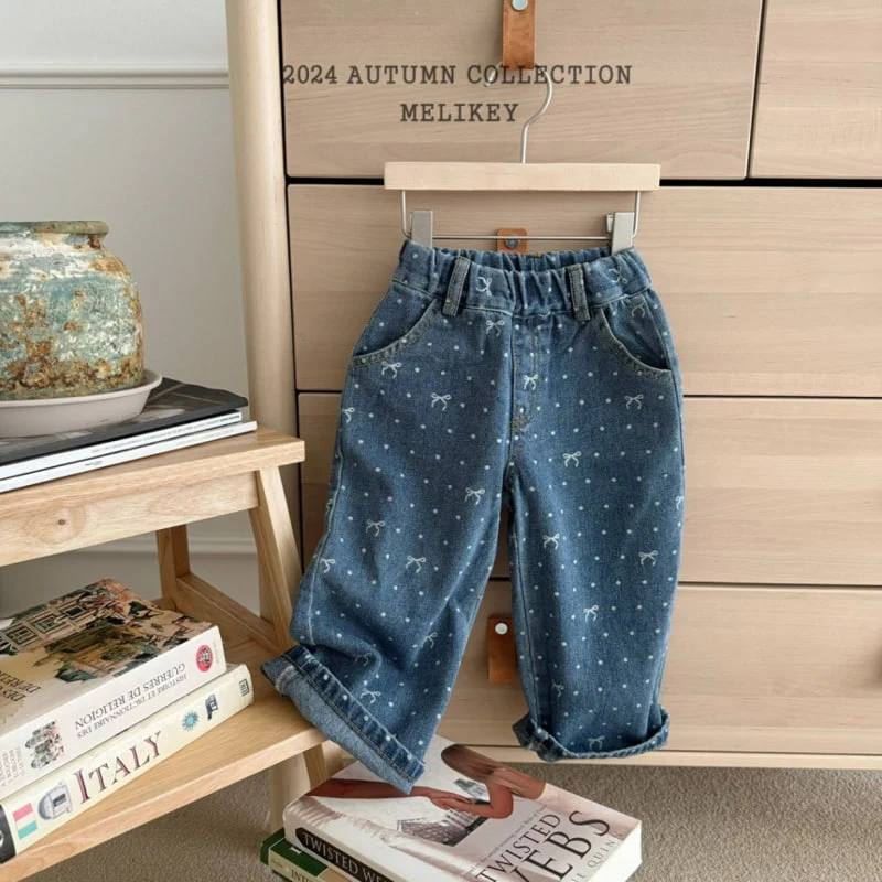 Melikey - Korean Children Fashion - #designkidswear - Ribbon Dot Denim Pants