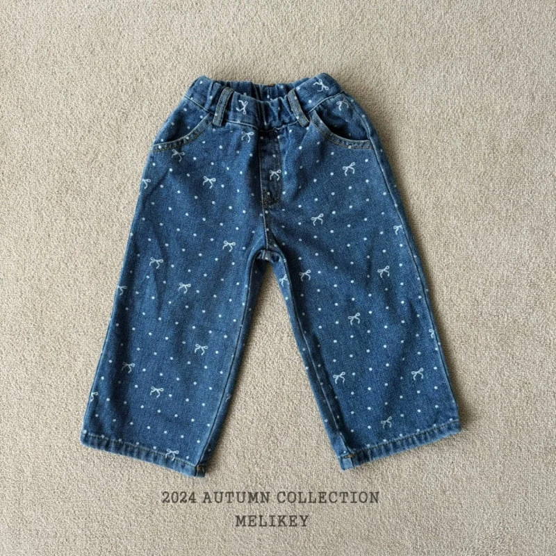 Melikey - Korean Children Fashion - #discoveringself - Ribbon Dot Denim Pants - 2