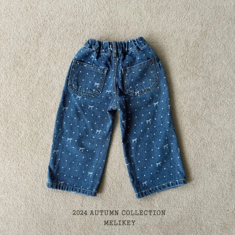 Melikey - Korean Children Fashion - #fashionkids - Ribbon Dot Denim Pants - 3