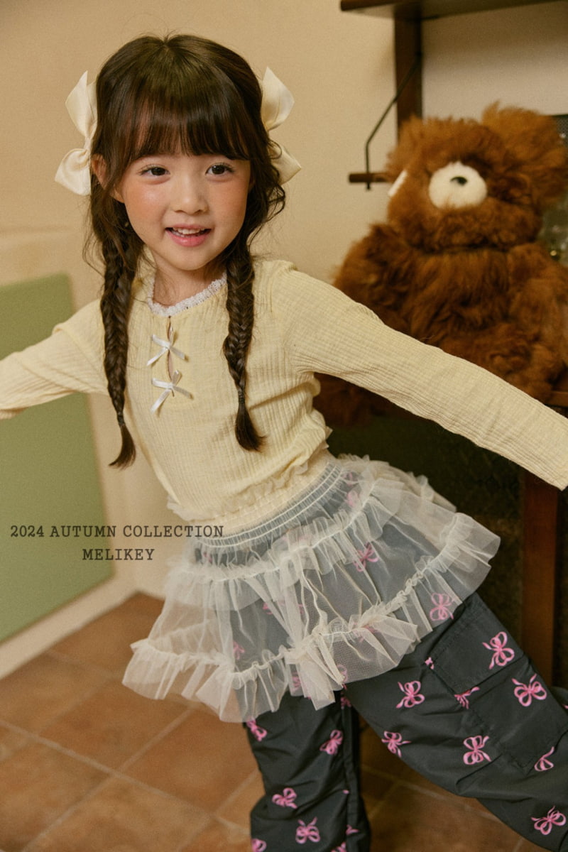 Melikey - Korean Children Fashion - #kidsshorts - Rib Ribbon Tee - 12