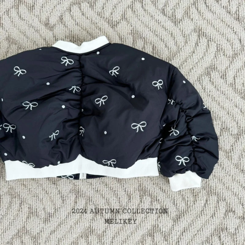 Melikey - Korean Children Fashion - #kidsshorts - Ribbon Embroidery Shirring Bomber Jacket - 6