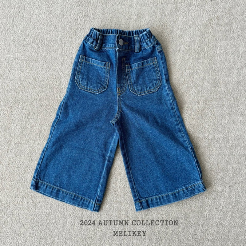 Melikey - Korean Children Fashion - #kidsshorts - Wide Denim Pants - 6