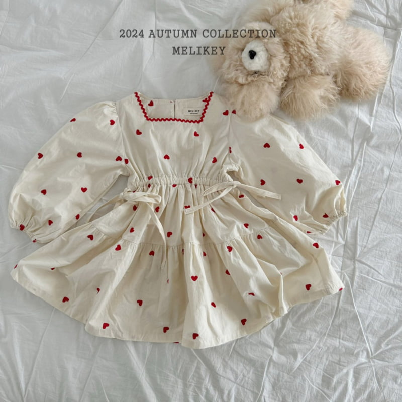 Melikey - Korean Children Fashion - #stylishchildhood - Heart Embroidery One-piece