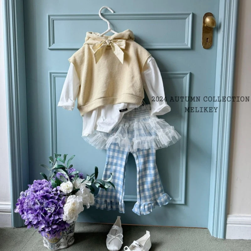 Melikey - Korean Children Fashion - #toddlerclothing - Check Frill Bootscut Pants - 8